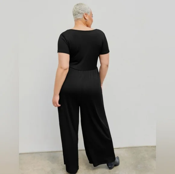 Cider | Scoop Neckline Short Sleeve Wide Leg Jumpsuit - Picture 5 of 7